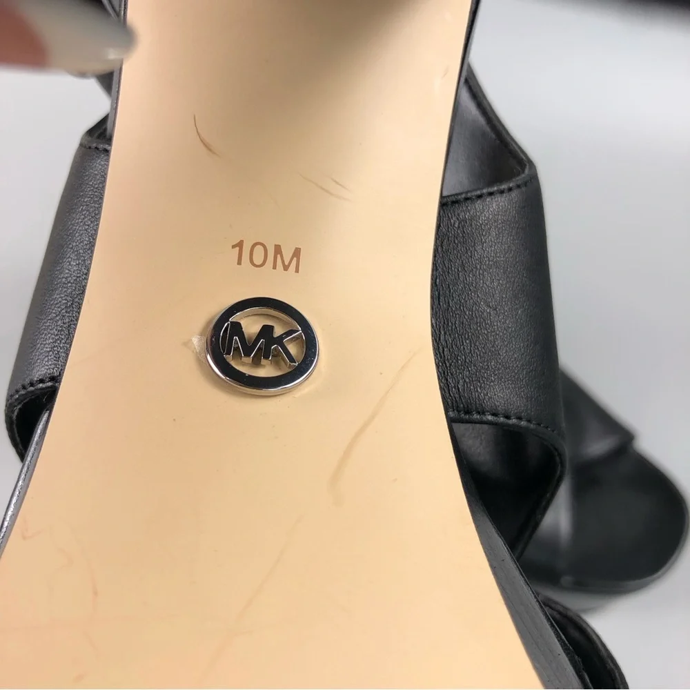 MICHAEL Michael Kors Black Leather Platform Slingback Sandals - Picture 10 of 11